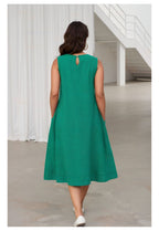 Myshka Women Green Linen A-Line Midi Dress with Full Sleeves Shirt | Grocsy