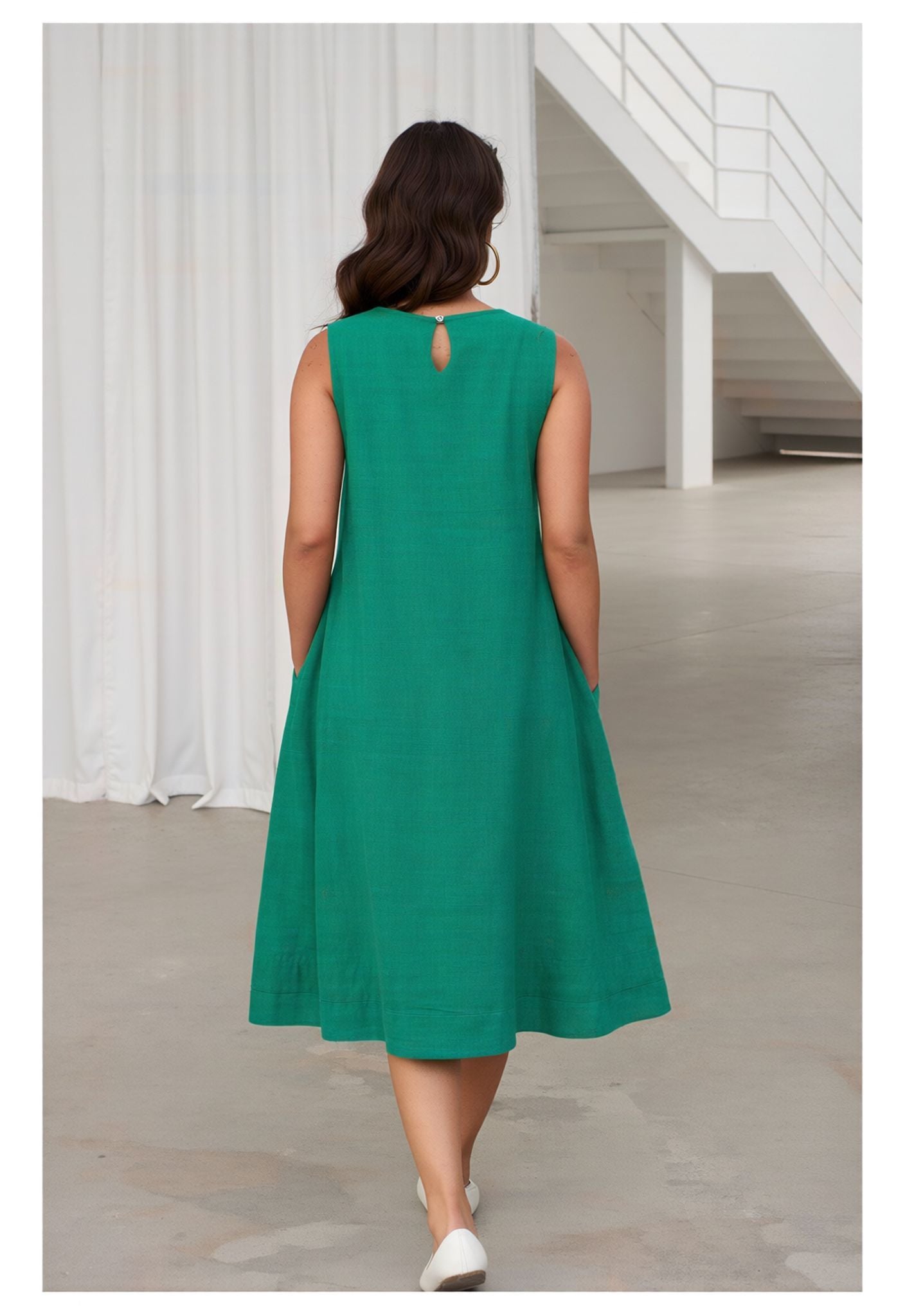 Myshka Women Green Linen A-Line Midi Dress with Full Sleeves Shirt | Grocsy