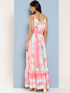 Ahalyaa Striped Floral Print Crepe Maxi Ethnic Dress | Grocsy