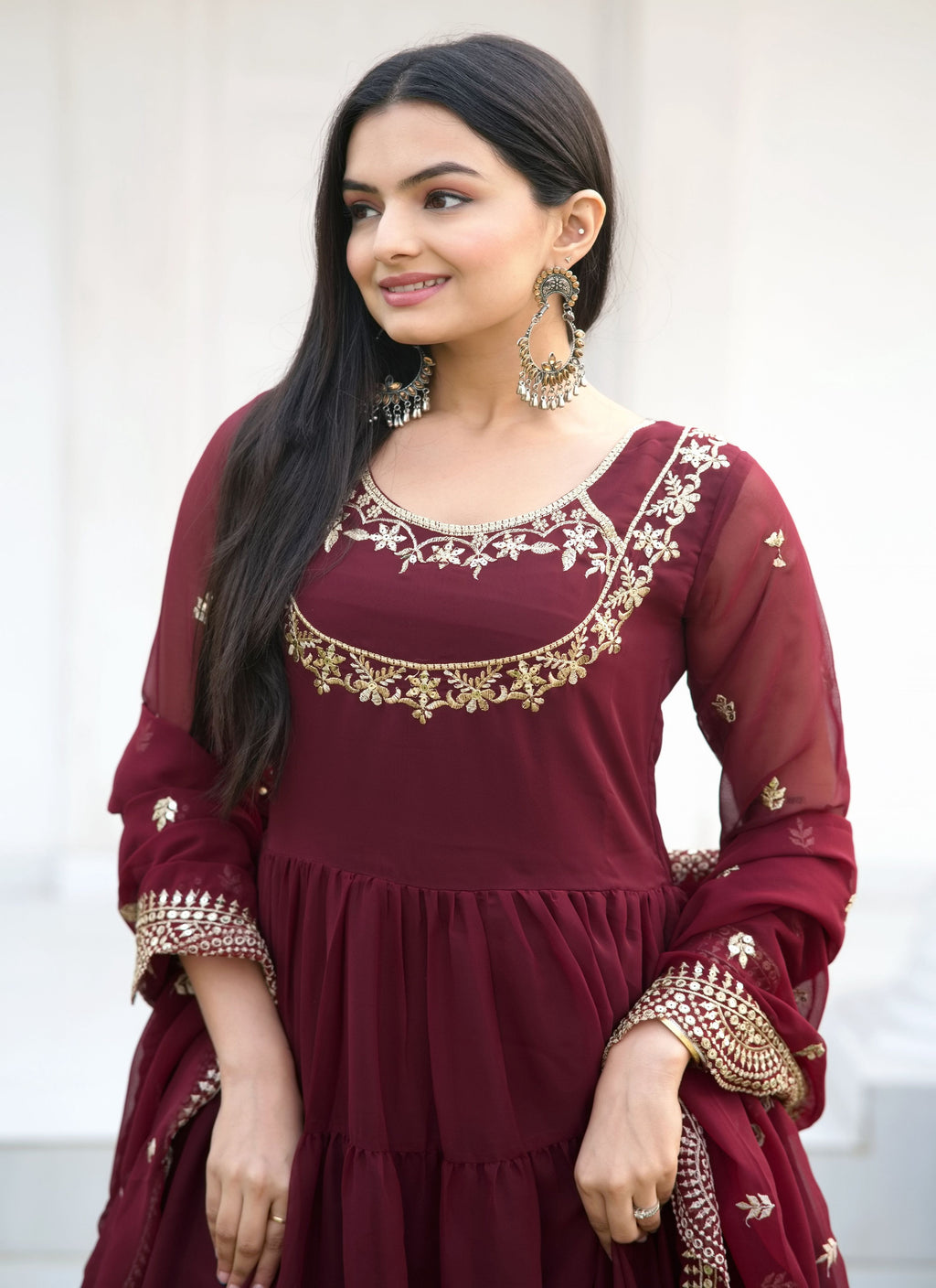 Yash Enterprise Designer Georgette Sequence Embroidery Maroon Readymade Gown | Grocsy