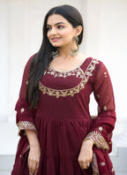 Yash Enterprise Designer Georgette Sequence Embroidery Maroon Readymade Gown | Grocsy