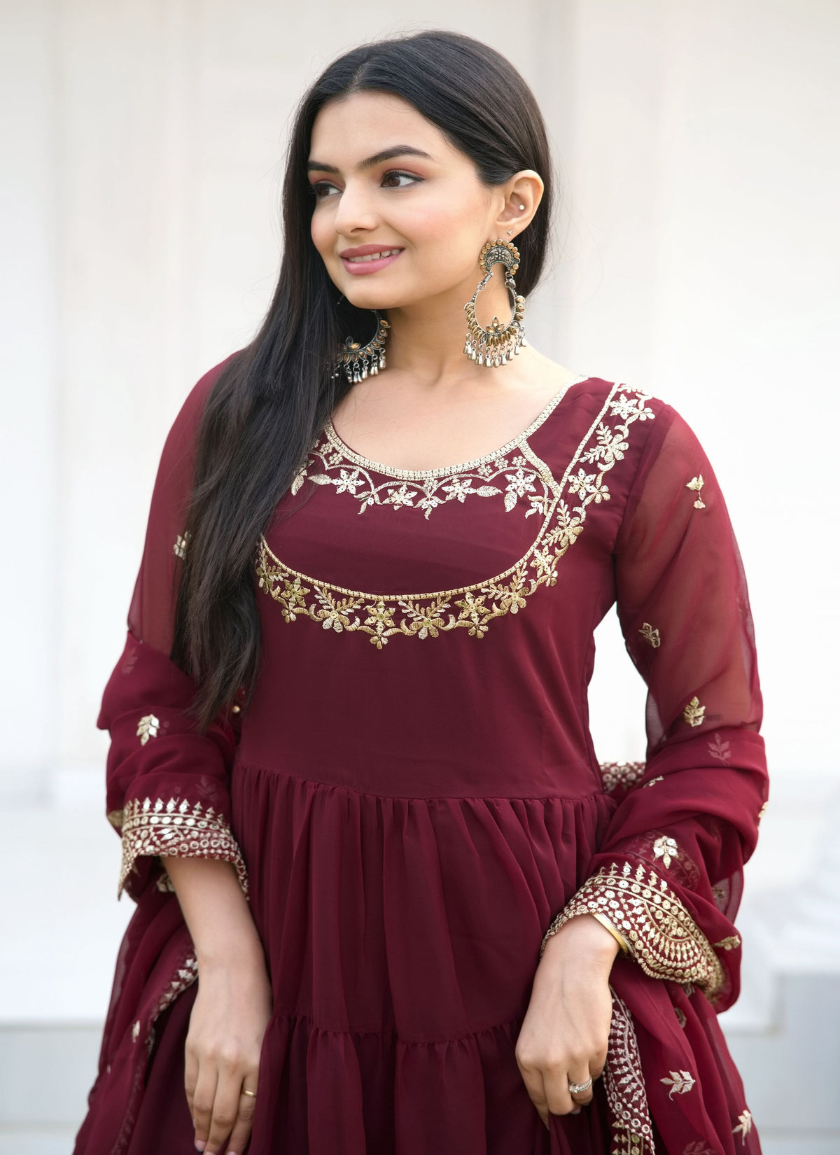 Yash Enterprise Designer Georgette Sequence Embroidery Maroon Readymade Gown | Grocsy