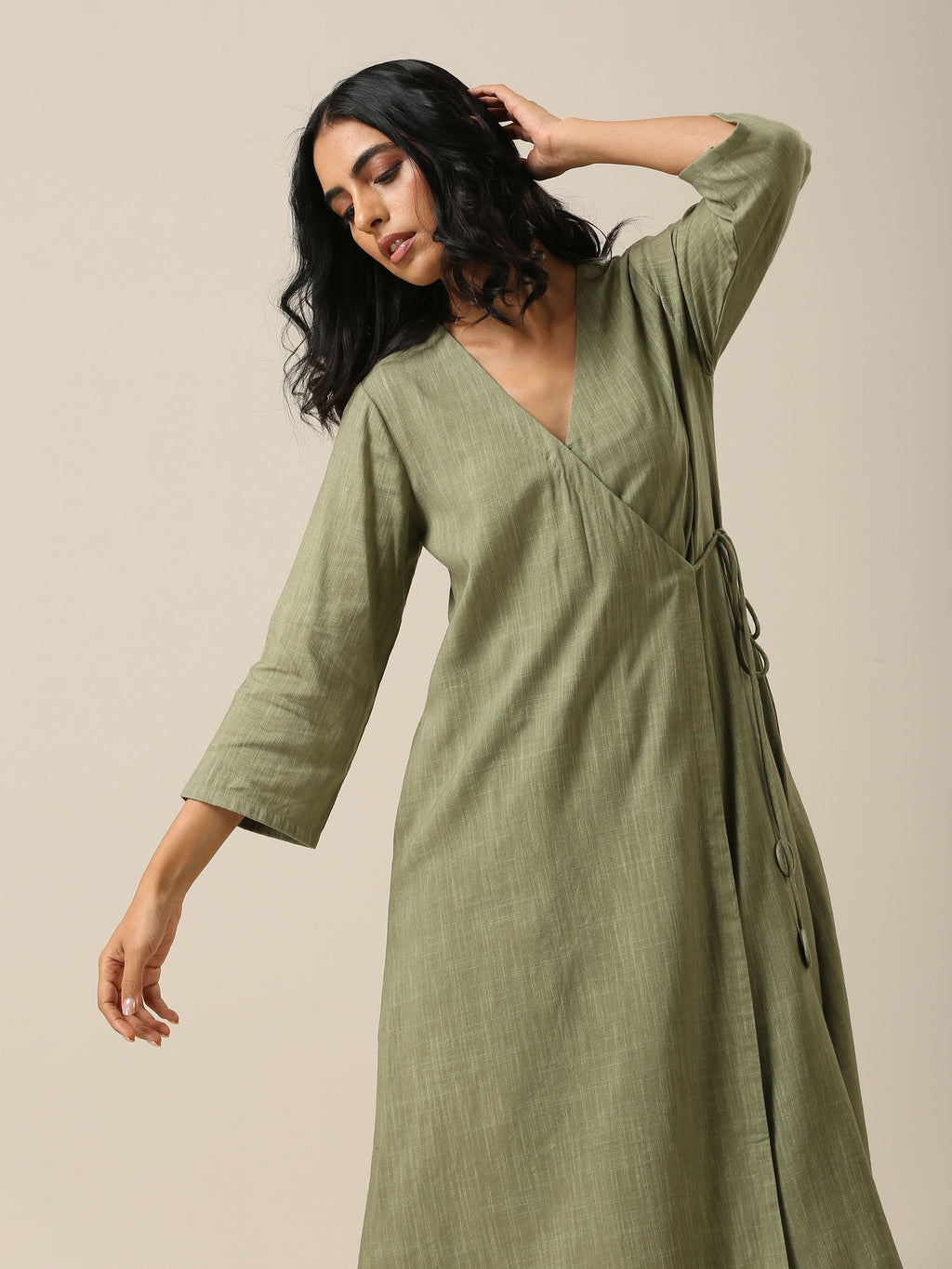 trueBrowns Sage Slub Texture Angrakha Pant Set | Relove | Grocsy