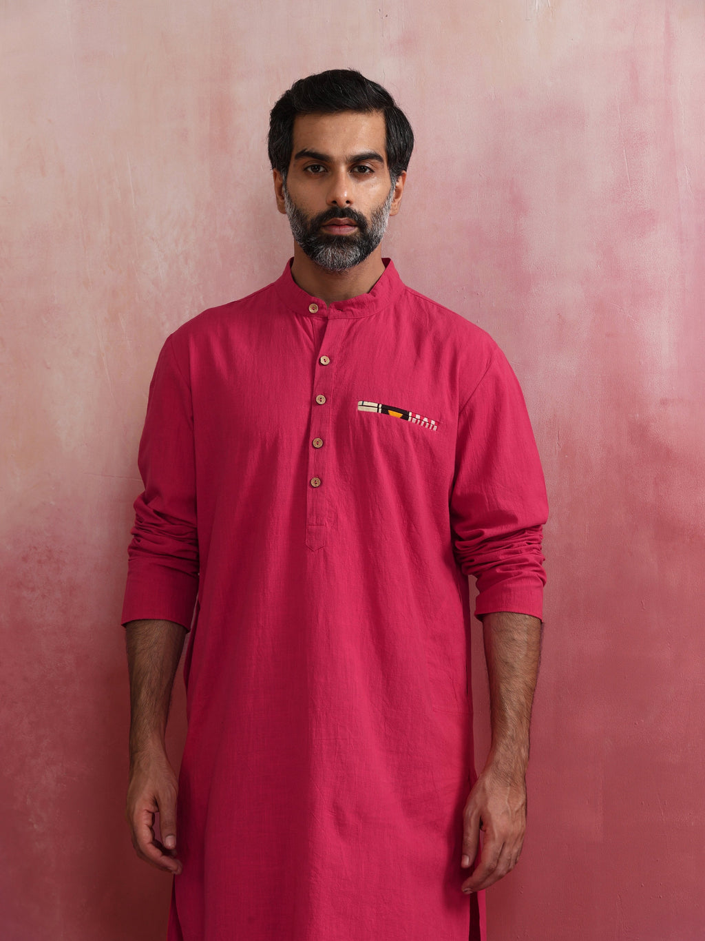 trueBrowns Men's Pink Mandarin Collar Kurta | Grocsy