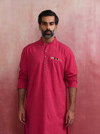 trueBrowns Men's Pink Mandarin Collar Kurta | Grocsy