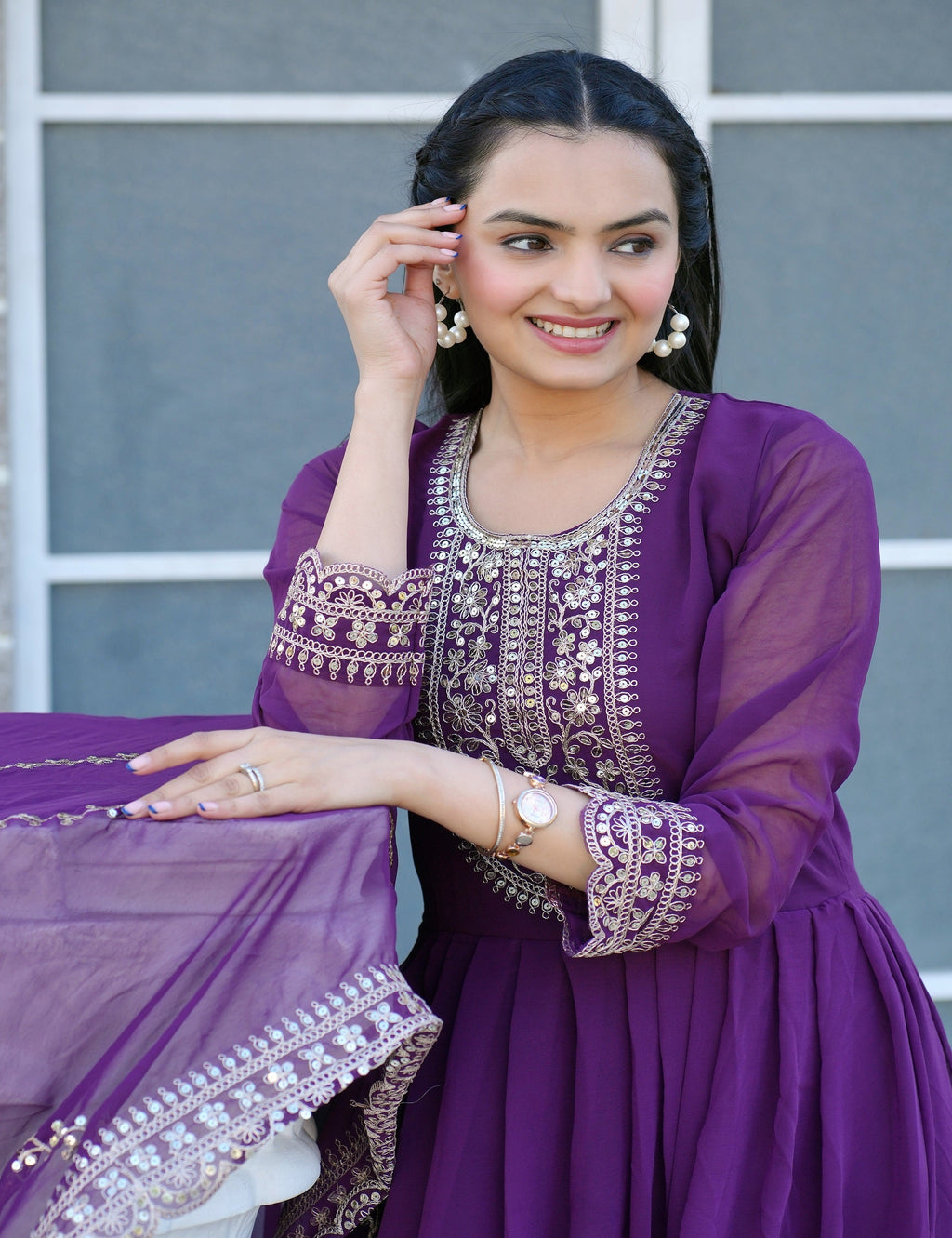 Teeya Creation Purple Color Georgette Silk Heavy Embroidery Work Fully Stitched Gown Set | Grocsy