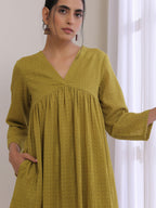 trueBrowns Avacado Green Dobby Flared Slit Kurta Pant Set | Grocsy