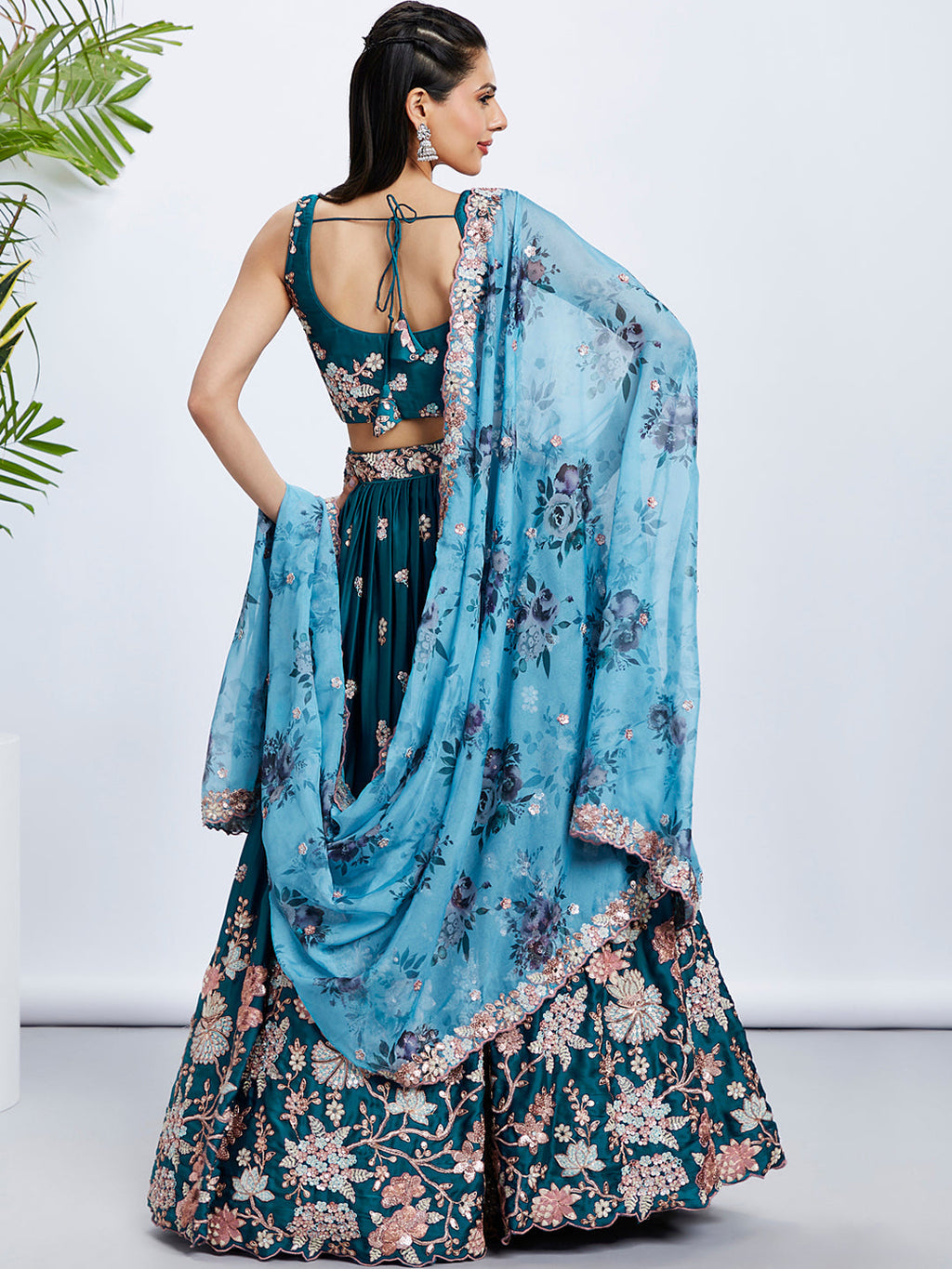 House of Panchhi Olive Pure Georgette Sequins And Thread Embroidery Lehenga Choli & Dupatta | Grocsy