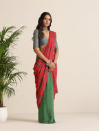 trueBrowns Red Muslin Ikat Saree | Grocsy