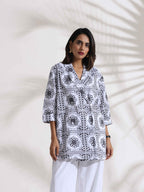 trueBrowns White Cotton Print Jacket Co-ord Set | Grocsy