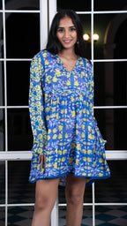 Noroke Cupro Muslin Blue Pottery Tunic Dress | Grocsy