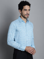 Jainish Men's Geomatric Printed Formal Shirts - Sky Blue | Grocsy