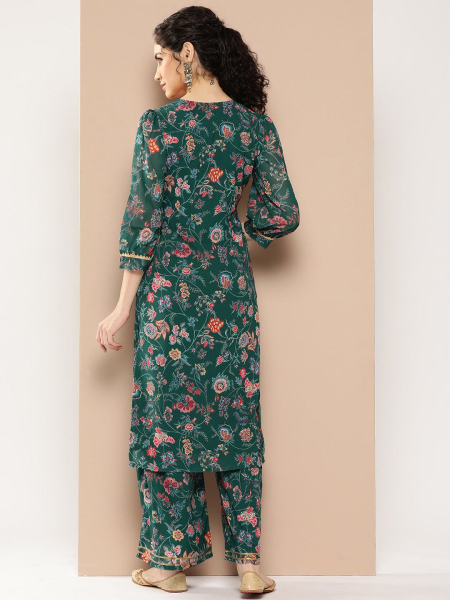 Ahalyaa Women Floral Printed Regular Gotta Patti Kurta with Palazzos | Grocsy