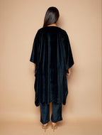 trueBrowns Black Velvet Embroidered Kaftan Kurta Set | Grocsy