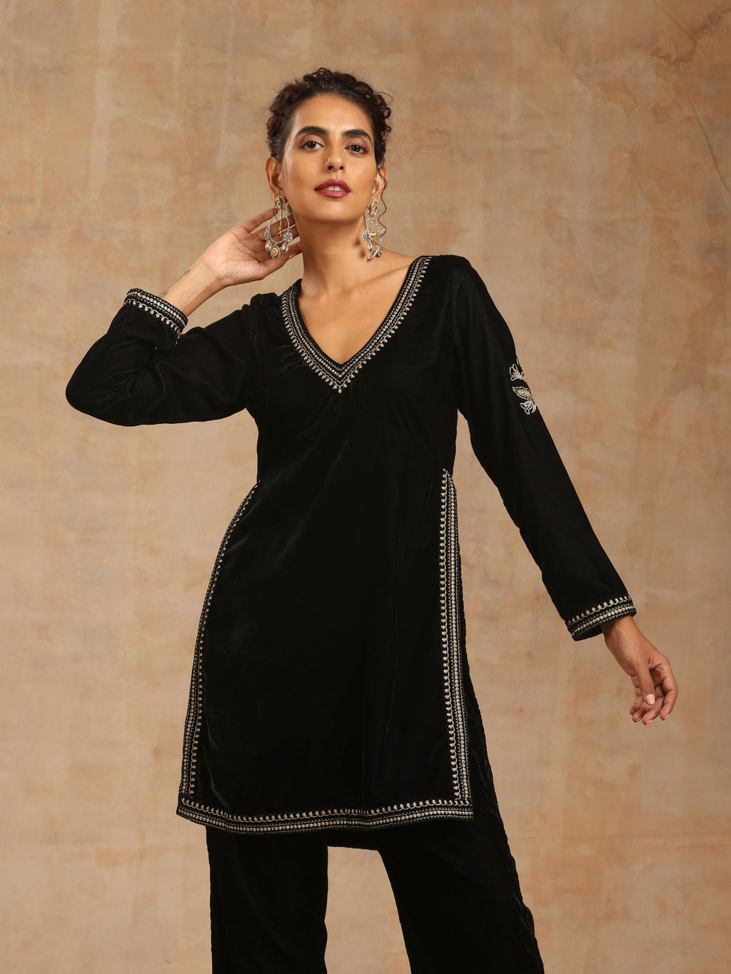 trueBrowns Black Velvet Embroidered Co-ord Set | Grocsy