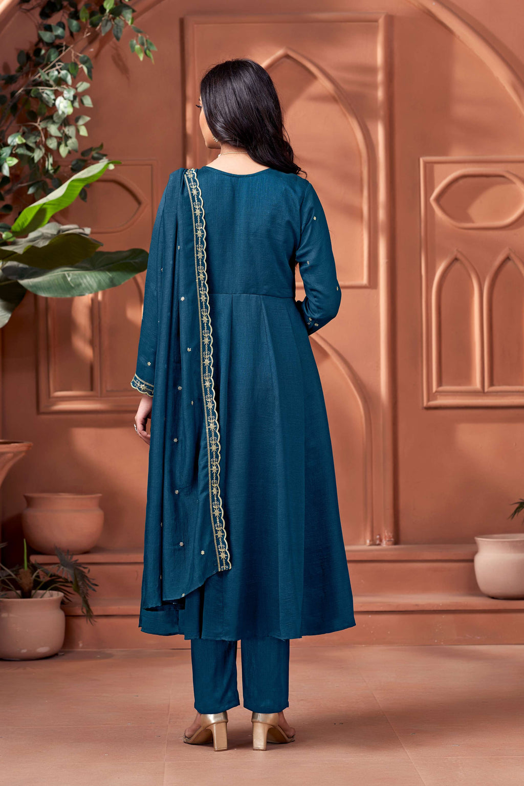 Anaita Blue Anarkali Readymade Suit with Embroidery Work | Grocsy