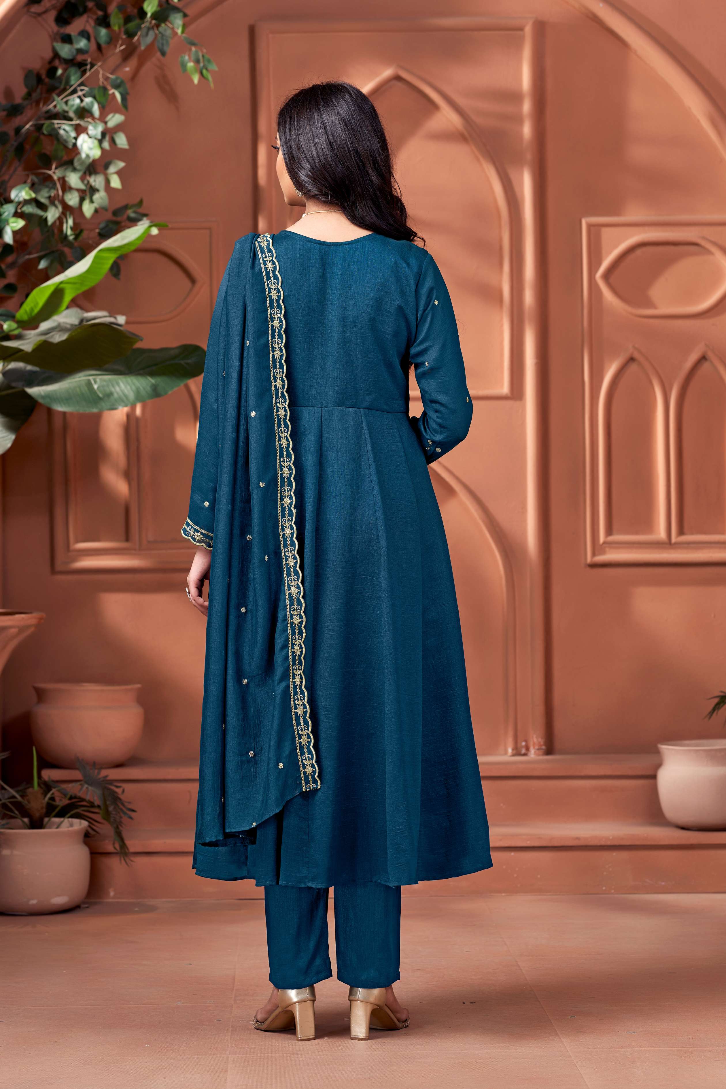 Anaita Blue Anarkali Readymade Suit with Embroidery Work | Grocsy