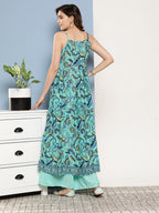 InWeave Women's Camelia Blue Pastel Print Strappy Kurta Set | Grocsy