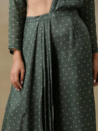 trueBrowns Dark Green Bandhani Printed Silk Palazzo Stitched Saree | Grocsy
