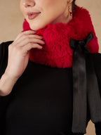 InWeave Women's Cherry Red Fur Neckpiece | Grocsy