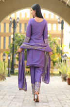 Teeya Creation Lavender Color Chinon Silk Heavy Embroidery Work Fully Stitched Salwar Suit | Grocsy