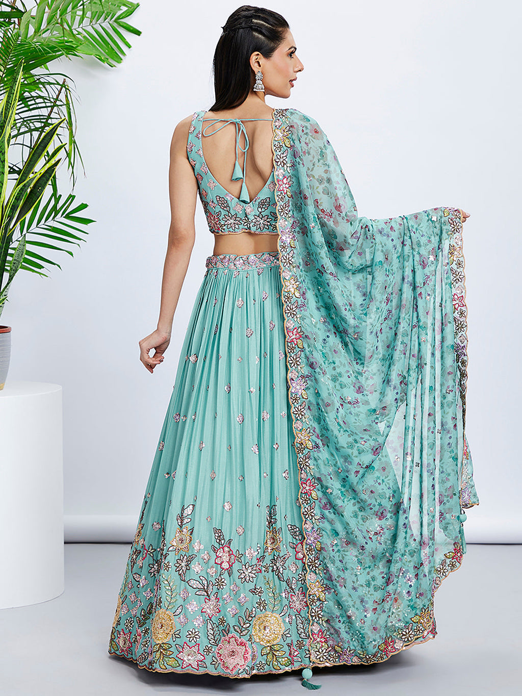 House of Panchhi Mauve Chiffon Sequins And Thread Embroidery Lehenga Choli & Dupatta | Grocsy