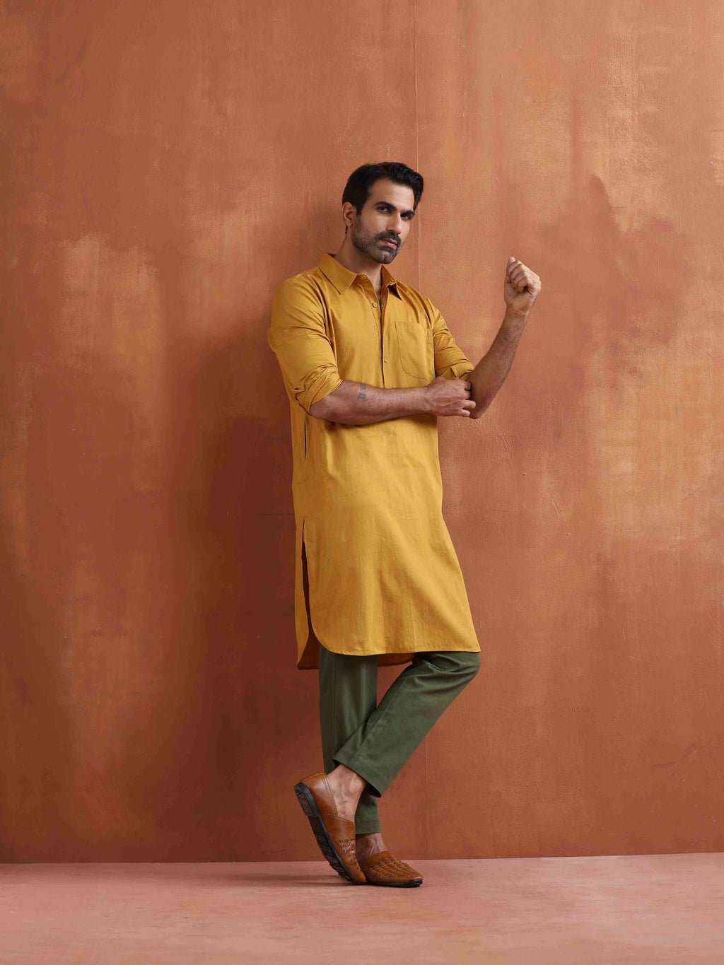 trueBrowns Men's Mustard Cotton Kurta | Grocsy