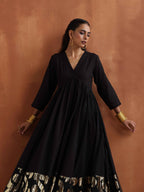 trueBrowns Black Metallic Flared Anarkali Kurta Set | Grocsy