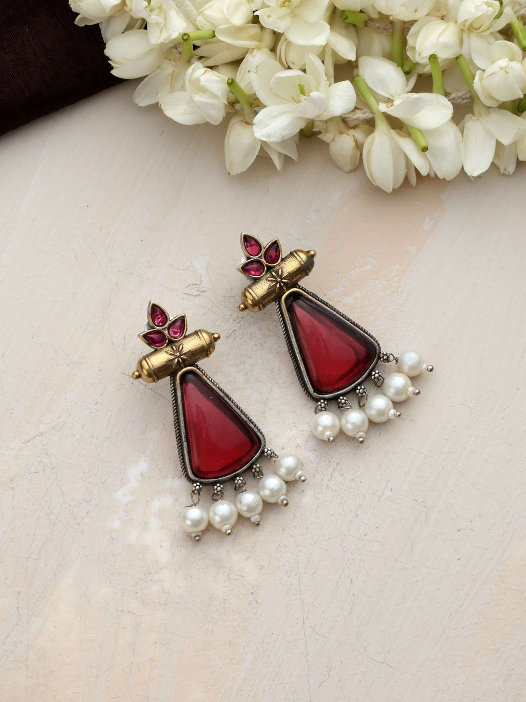 trueBrowns Silver Gold Tone Petal Dangle Earrings | Grocsy