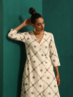 trueBrowns Ivory Rhombus Cotton Angrakha Kurta Pant Set | Grocsy