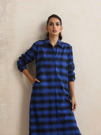 trueBrowns Blue Check Winter Shirt Dress | Grocsy