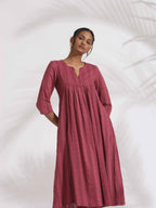 trueBrowns Maroon Cotton Flared Kurta Set | Grocsy