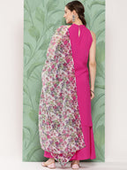 InWeave Women's Magenta Pleated Halter Kurta Palazzo Set W White Pink Or Dupatta | Grocsy