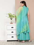 InWeave Women's Teal Lurex Boho Kurta Set With Aqua Leh Organza Dupatta | Grocsy