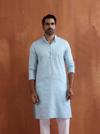 trueBrowns Men's Blue Sequin Chanderi Kurta | Grocsy