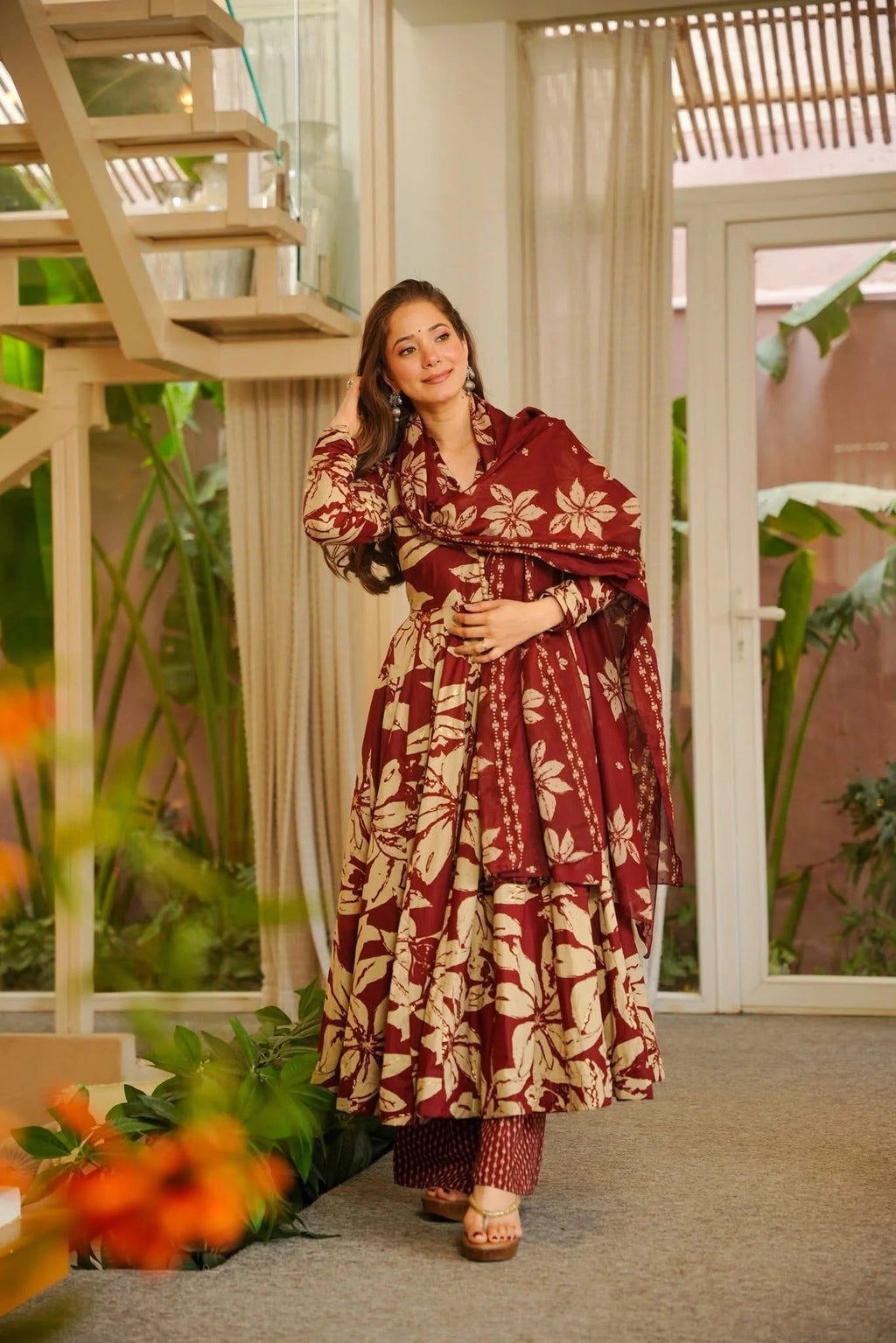 Yash Enterprise Red Muslin Cotton Silk Party Wear Embroidery Suit Set | Grocsy