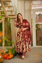 Yash Enterprise Red Muslin Cotton Silk Party Wear Embroidery Suit Set | Grocsy