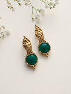 trueBrowns Brass Green Stone Abstarct Earrings | Grocsy