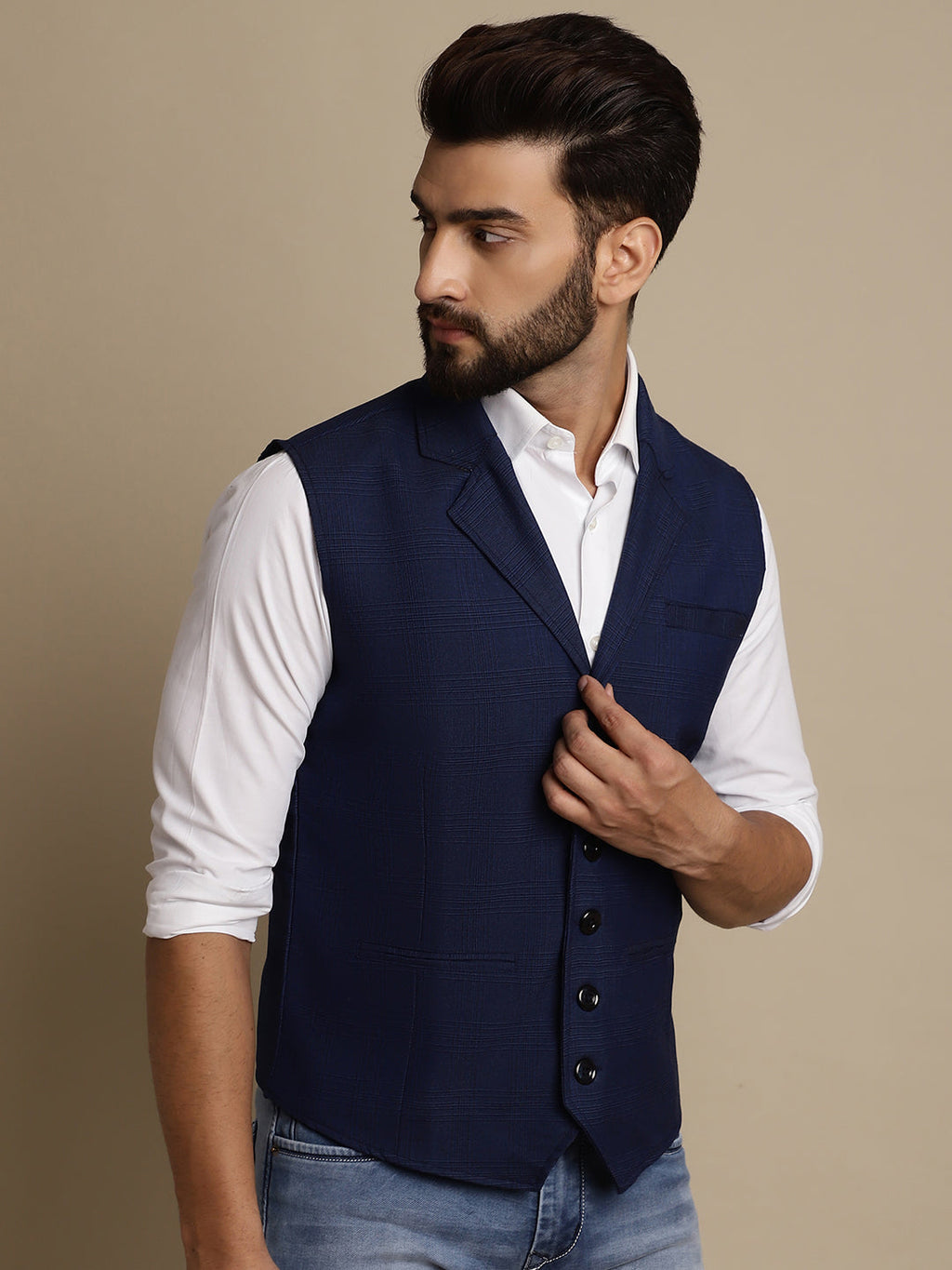 Even Apparels Men's Blue Waistcoat with Notched Lapel | Grocsy