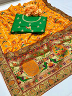 Lorenvalley Fashion Premium Yellow Vichitra Silk Embroidery and Diamond work Both Side Saree | Grocsy