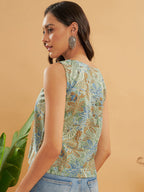 InWeave Dull Green Leaf Floral Print W/U Top | Grocsy