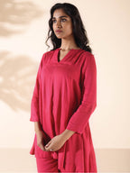 trueBrowns Carrot Viscose Dobby Flared Co-ord Set | Grocsy