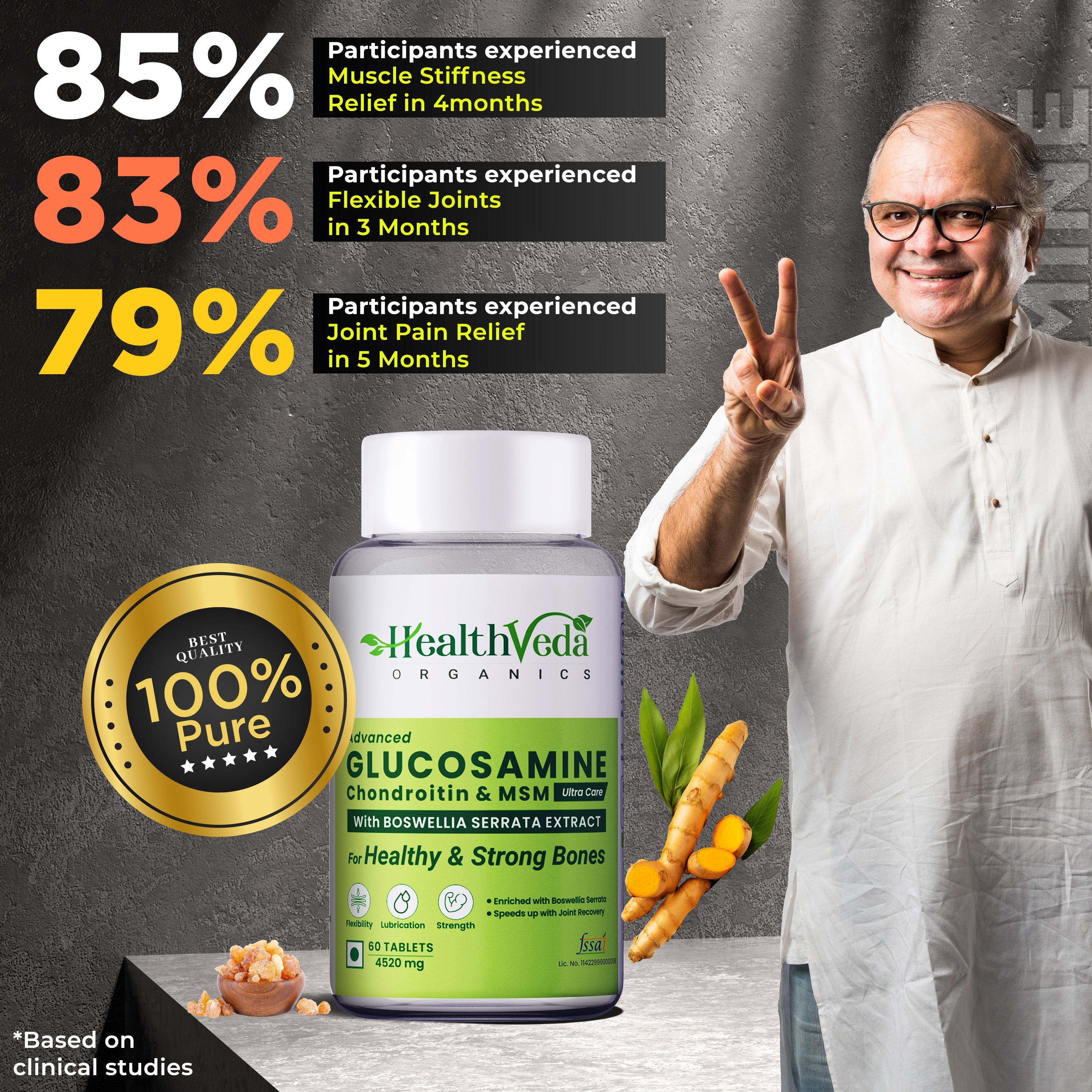 Health Veda Organics Plant Based Glucosamine Chondroitin & MSM Tablets | Grocsy