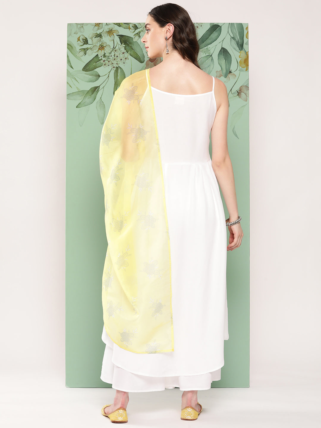 InWeave Women's Strappy Set Cream With Yellow W Chintz Or Dupatta | Grocsy