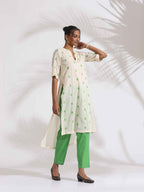 trueBrowns Off-White Cotton Floral Embroidered Straight Kurta Set | Grocsy