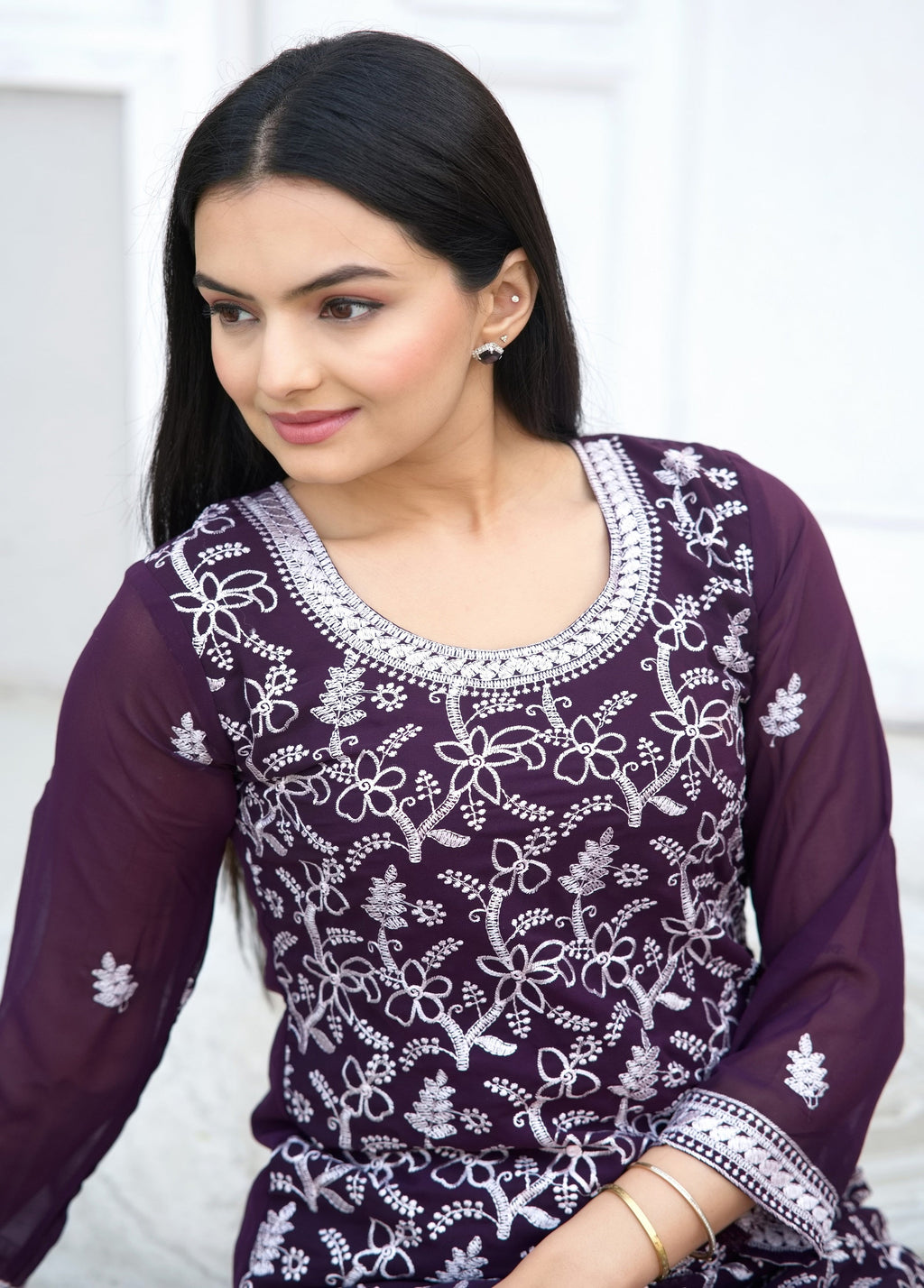 Teeya Creation Wine Color Faux Georgette Silk Heavy Embroidery Work Fully Stitched Salwar Suit | Grocsy