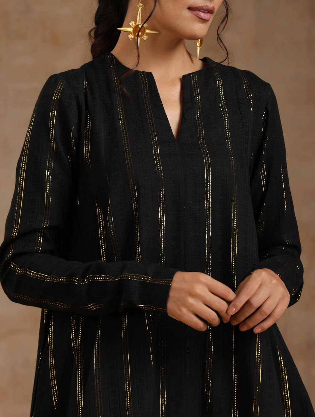 trueBrowns Black Gold Cotton Flared Co-Ord Set | Grocsy