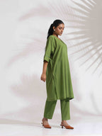 trueBrowns Green Cotton Placement Print Kurta Co-ord Set | Grocsy