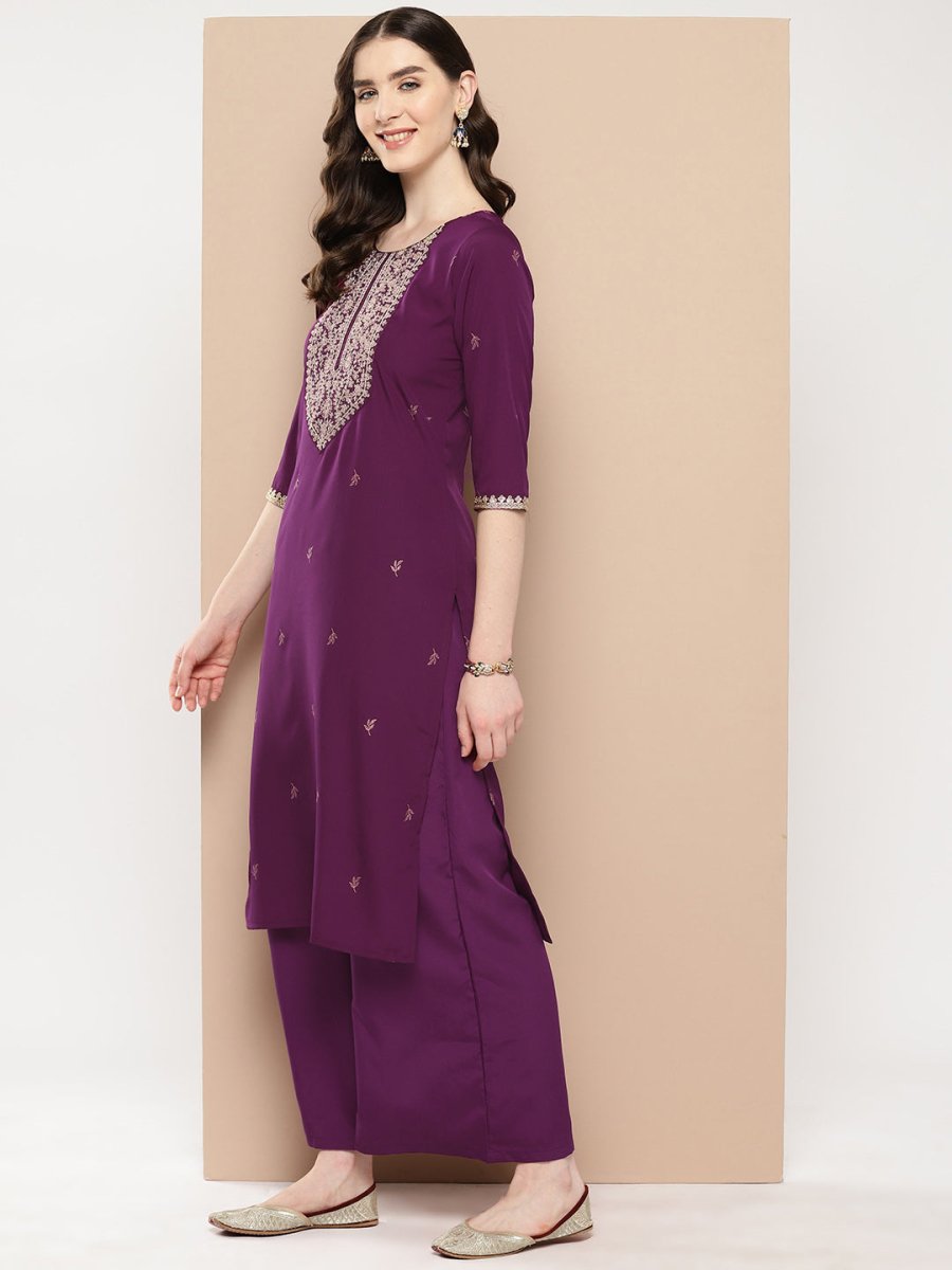 Ahalyaa Women Floral Yoke Design Regular Kurta with Palazzos | Grocsy