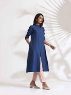 trueBrowns Blue Slub Kurta Set | Grocsy